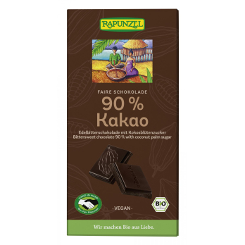 Edelbitterschokolade 90% Kakao mit Kokosblüte, Rapunzel