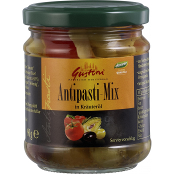 Antipasti-Mix, in Kräuteröl, 190 gr Glas, Gustoni