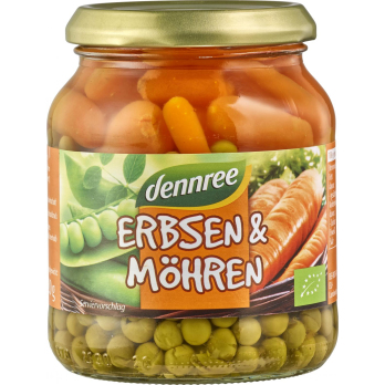 Erbsen & Möhren, dennree  350 g Glas (220 g)